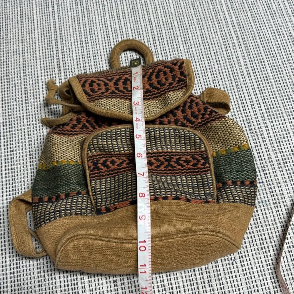 Bohemian woven printed natural Tan and Brown Backpack small